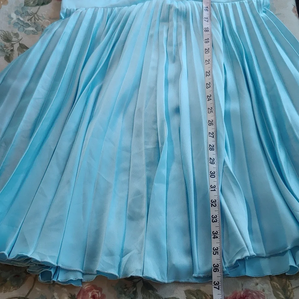 Abercrombie & Fitch Plunge Satin Pleated Formal Dress Sky Blue Women's Large NWT - Picture 9 of 17